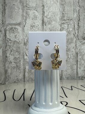 Gold Butterfly Hoop Drop Earrings with Multicolor Crystals